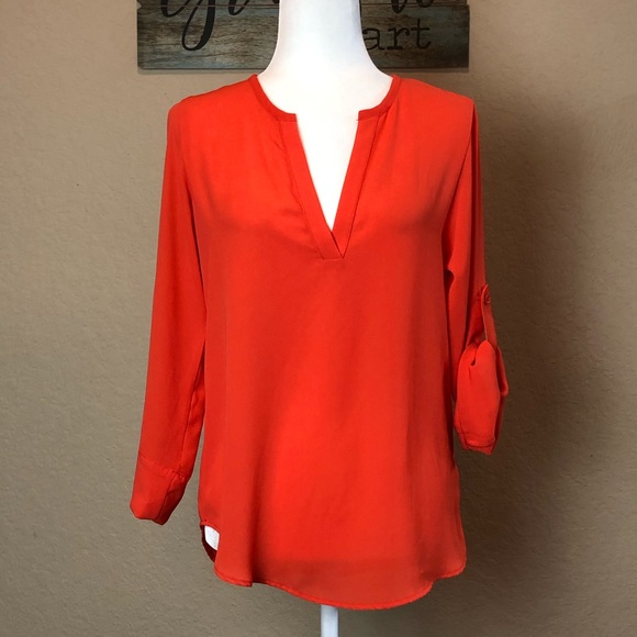 Collective Concepts Tops - Collective Concepts V-Neck Orange 3/4 Sleeves Xs